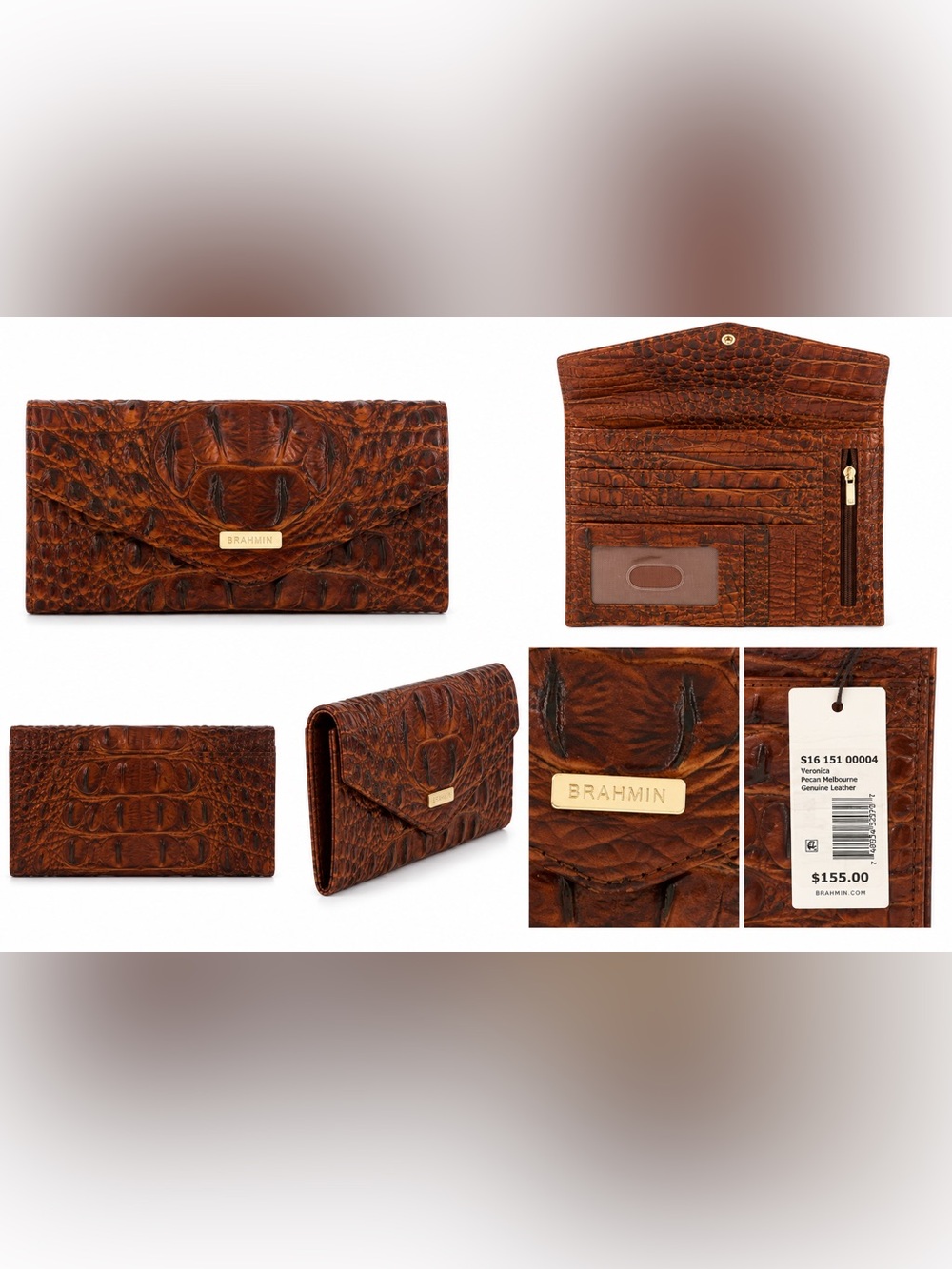 NWT Brahmin Veronica Pecan Melbourne Leather Wallet $155